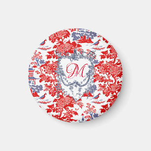 Vintage Chinoiserie Delft French red Blue monogram Magnet