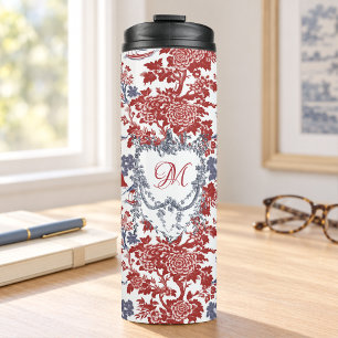 Vintage Chinoiserie Delft French red Blue monogram Thermal Tumbler