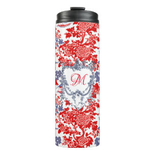 Vintage Chinoiserie Delft French red Blue monogram Thermal Tumbler