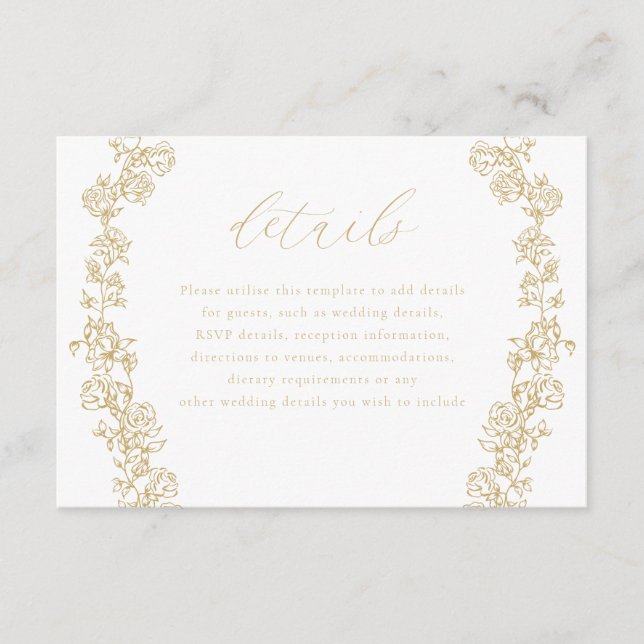 Vintage Chinoiserie Gold Wreath Wedding Details Enclosure Card (Front)