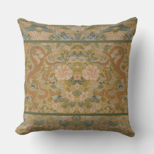 Vintage Chinoiserie Golden Dragon Tapestry Cushion