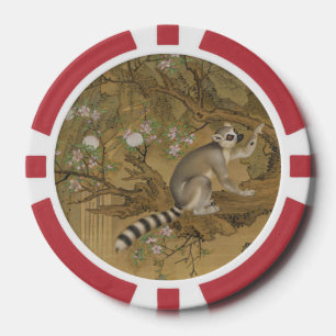 Vintage Chinoiserie Lemur & Peach Blossom Poker Chips