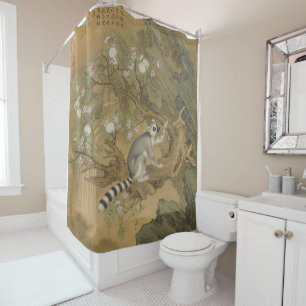 Vintage Chinoiserie Lemur & Peach Blossom Shower Curtain