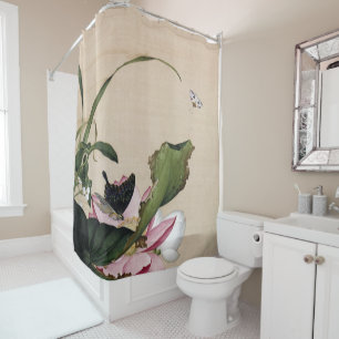 Vintage Chinoiserie Lotus & Butterfly Art Shower Curtain