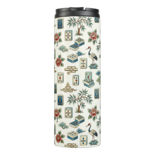 Vintage Chinoiserie Mahjong Tile Thermal Tumbler