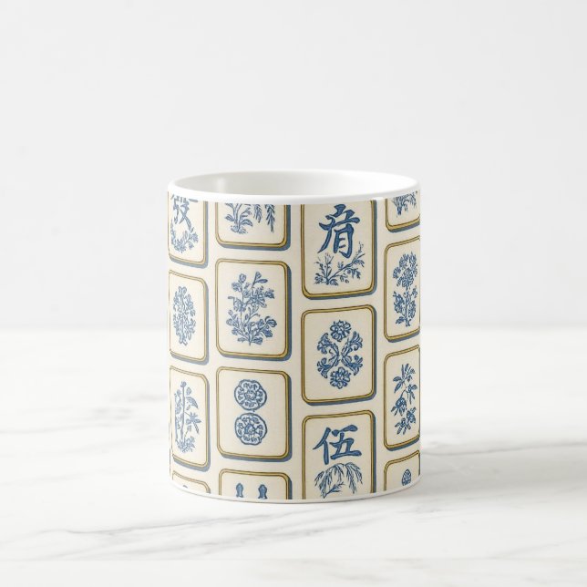 Vintage Chinoiserie Mahjong Tiles Pattern Coffee Mug (Center)