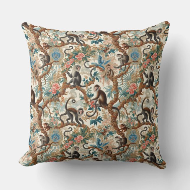 Vintage Chinoiserie Monkey Cushion (Front)