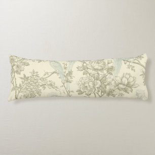 Vintage Chinoiserie Peacock Aviary Floral Pattern Body Cushion