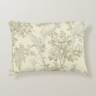 Vintage Chinoiserie Peacock Aviary Floral Pattern Decorative Cushion