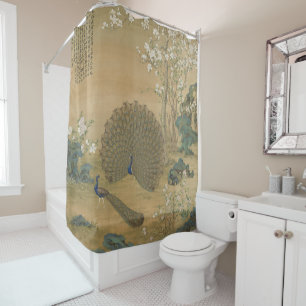 Vintage Chinoiserie Peacock Garden Fine Art Shower Curtain