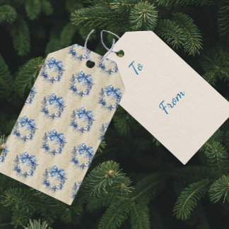 Vintage Chinoiserie Personalized Blue Wreath  Gift Tags