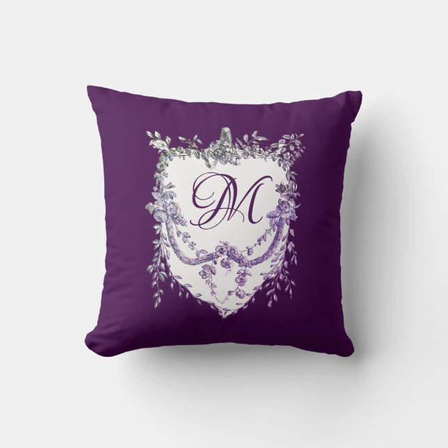 Vintage Chinoiserie purple monogram Cushion (Front)