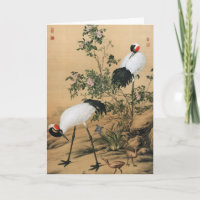 Vintage Chinoiserie Red-Crowned Cranes & Roses