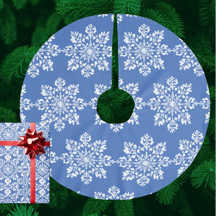 Vintage Chinoiserie Style Blue White Snowflakes Brushed Polyester Tree Skirt
