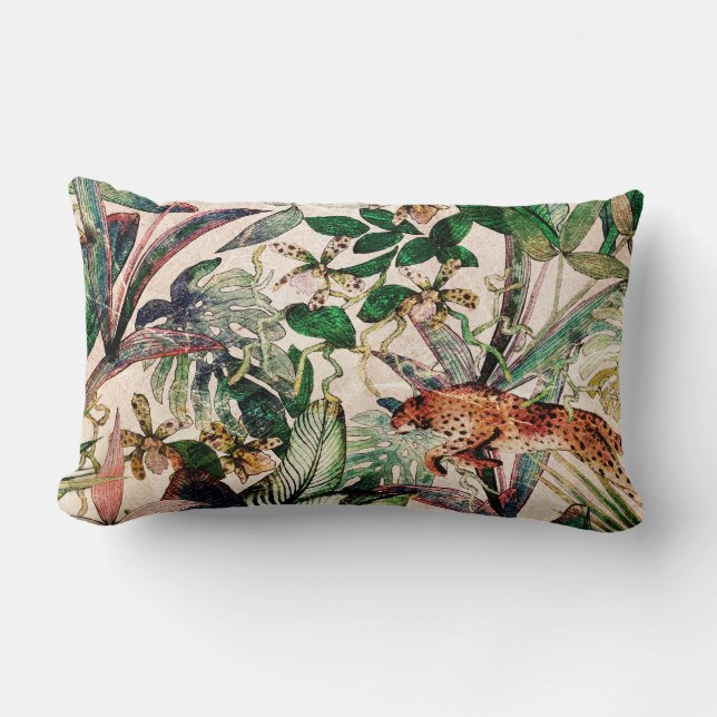 Vintage Chinoiserie Tropical Jungle Lumbar Pillow (Front)