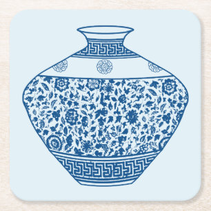 Vintage Chinoiserie Vase Ginger Jar Square Paper Coaster