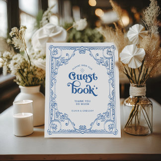 Vintage Chinoiserie Wedding Guest book Pedestal Sign