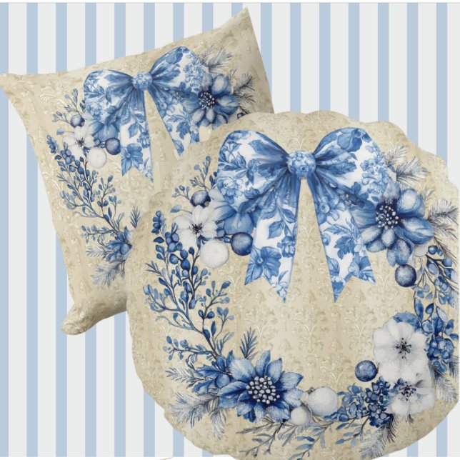 Vintage Chinoiserie Wreath Antique Damask Round Cushion (Elegant chinoiserie round pillow)