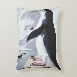 Vintage Chinstrap Penguin, Birds from Antarctica Decorative Cushion