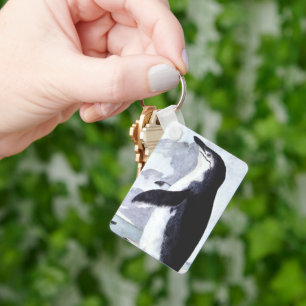 Vintage Chinstrap Penguin, Birds from Antarctica Key Ring