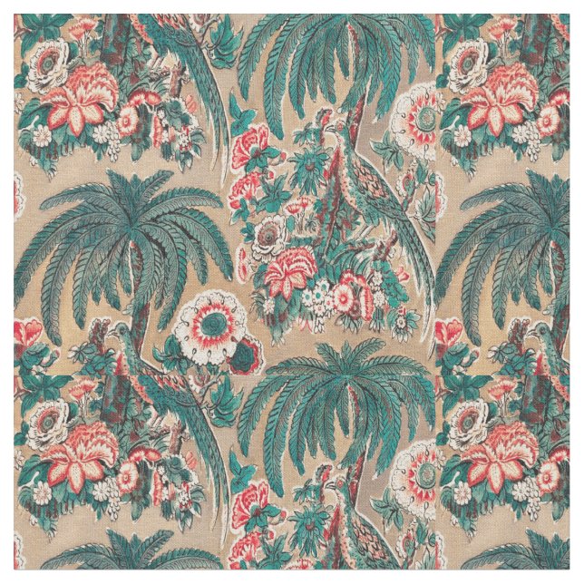 Vintage Chintz Floral Tropical Pattern Fabric (Close Up)