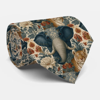 Vintage Chintz Indian Elephant Bengal Tiger Tie