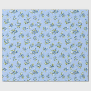 Vintage Chintz Light Blue Floral Wrapping Paper