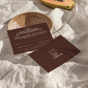 Vintage Chocolate Brown Fancy Old Money Wedding RSVP Card