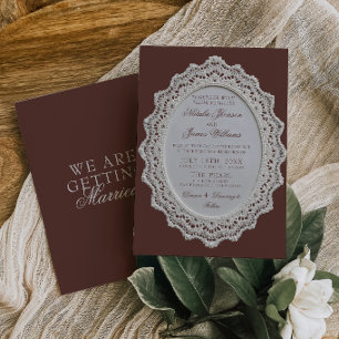 Vintage Chocolate Brown Lace Doily Retro Wedding  Invitation