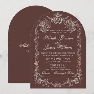 Vintage Chocolate Brown Old Money Arched Wedding Invitation