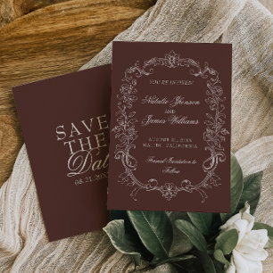 Vintage Chocolate Brown Old Money Fancy Wedding Save The Date