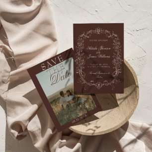 Vintage Chocolate Brown Photo Old Money Wedding Save The Date