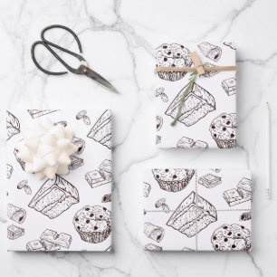 Vintage Chocolate & Dessert Line Art Bakery Patter Wrapping Paper Sheet
