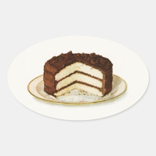 Vintage Chocolate Iced Layer Cake Oval Sticker