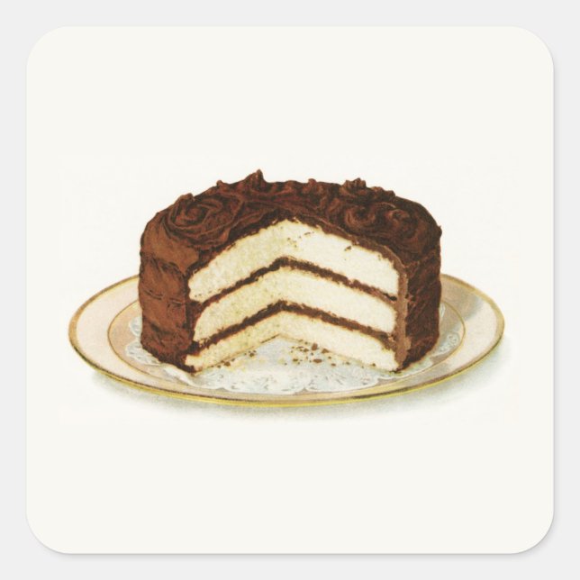 Vintage Chocolate Iced Layer Cake Square Sticker (Front)