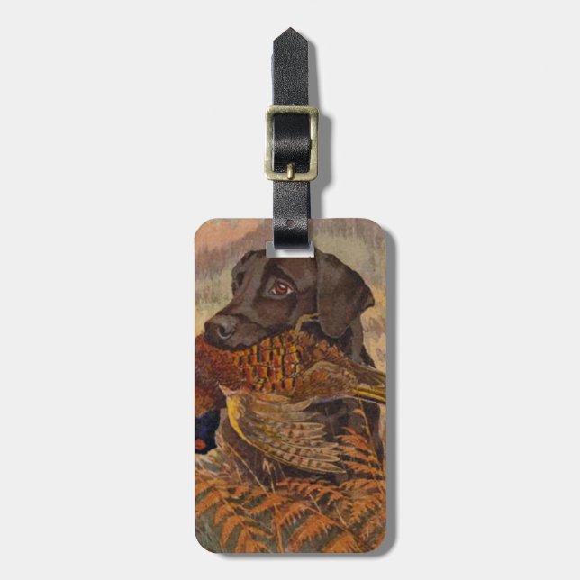 Vintage Chocolate Lab Hunting Luggage Tag (Front Vertical)