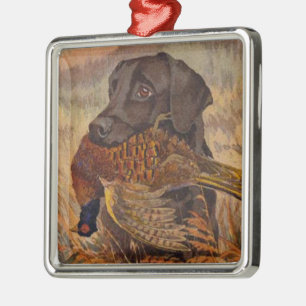 Vintage Chocolate Lab Hunting Metal Tree Decoration