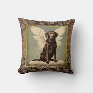 Vintage Chocolate Labrador Angel Personalized Cushion
