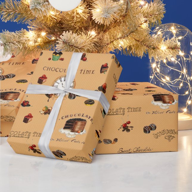 Vintage Chocolate Pattern Wrapping Paper (Holidays)