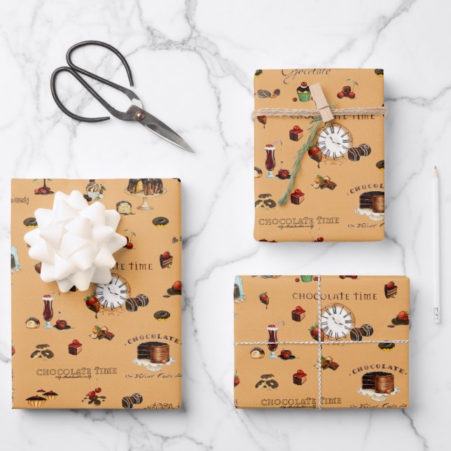 Vintage Chocolate Pattern  Wrapping Paper Sheet (Front)