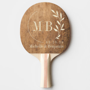Vintage Chopping Block Leaf Wedding Monogram Ping Pong Paddle