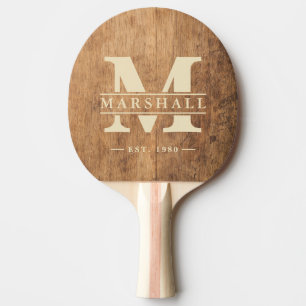 Vintage Chopping Block Monogram & Name Overlay Ping Pong Paddle