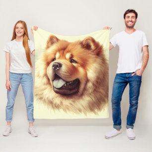 Vintage Chow-Chow Painting Fleece Blanket