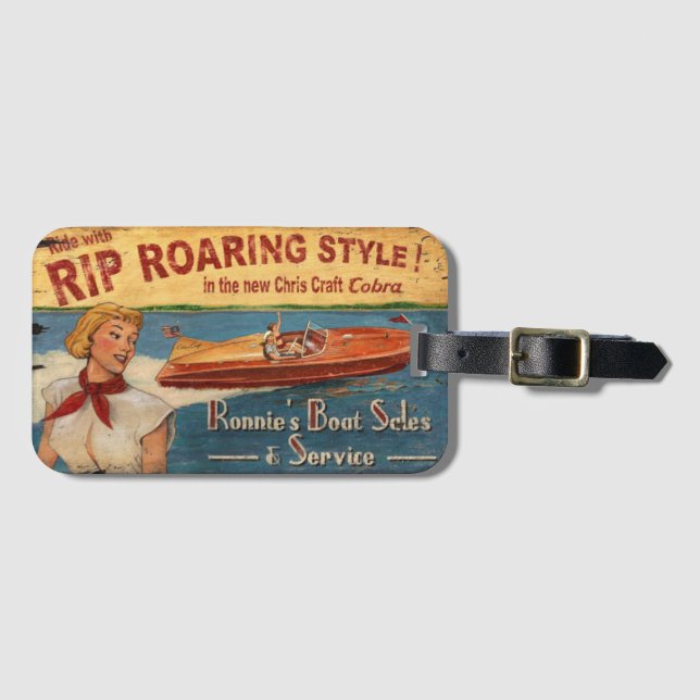 Vintage Chris Craft Wood Boat Advertisement Luggage Tag (Front Horizontal)