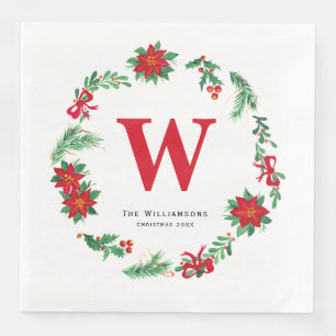 Vintage Chrismas wreath red green Napkin