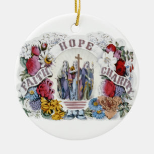 Vintage Christian Art Faith Hope Charity 1874 Ceramic Tree Decoration