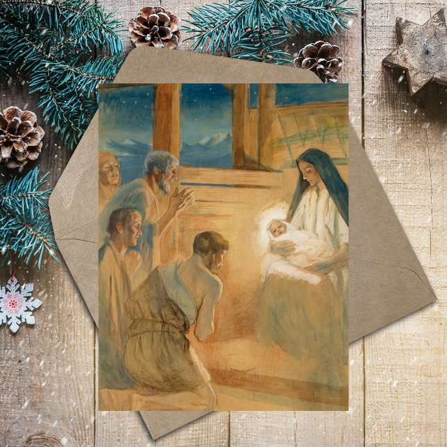 Vintage Christian Christmas Adoration Shepherds Holiday Postcard (Vintage Christian Christmas Nativity Scenve Adoration of the Shepherds Catholic Holiday Postcard)