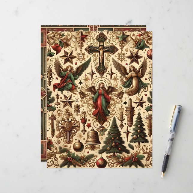 Vintage Christian Christmas Scrapbook Paper (Front/Back In Situ)