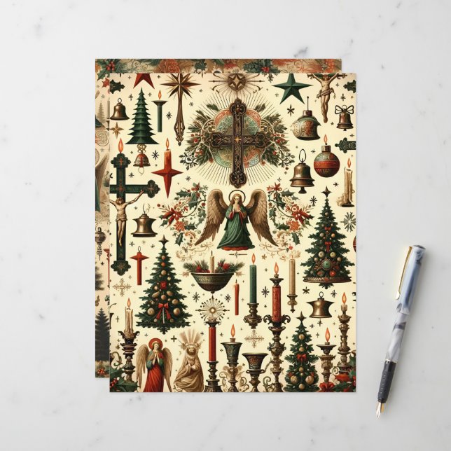 Vintage Christian Christmas Scrapbook Paper (Front/Back In Situ)