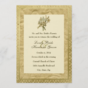 Vintage Christian Cross Lilies Wedding Invitation